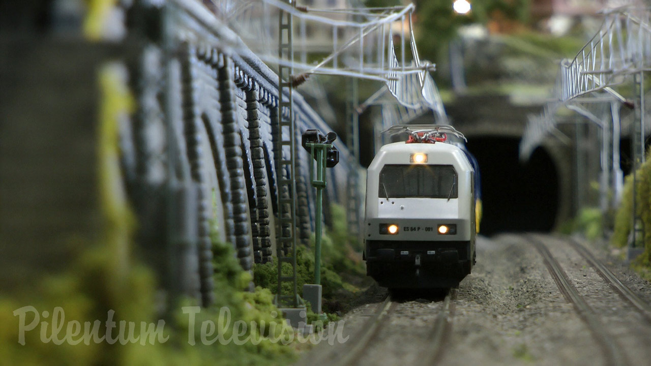 Model Railway Layout with High Speed Trains in HO scale