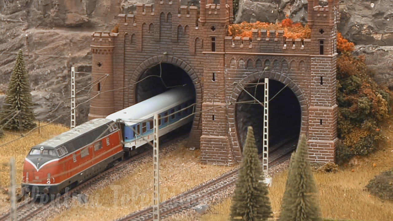 Model trains in action on HO scale layout modules