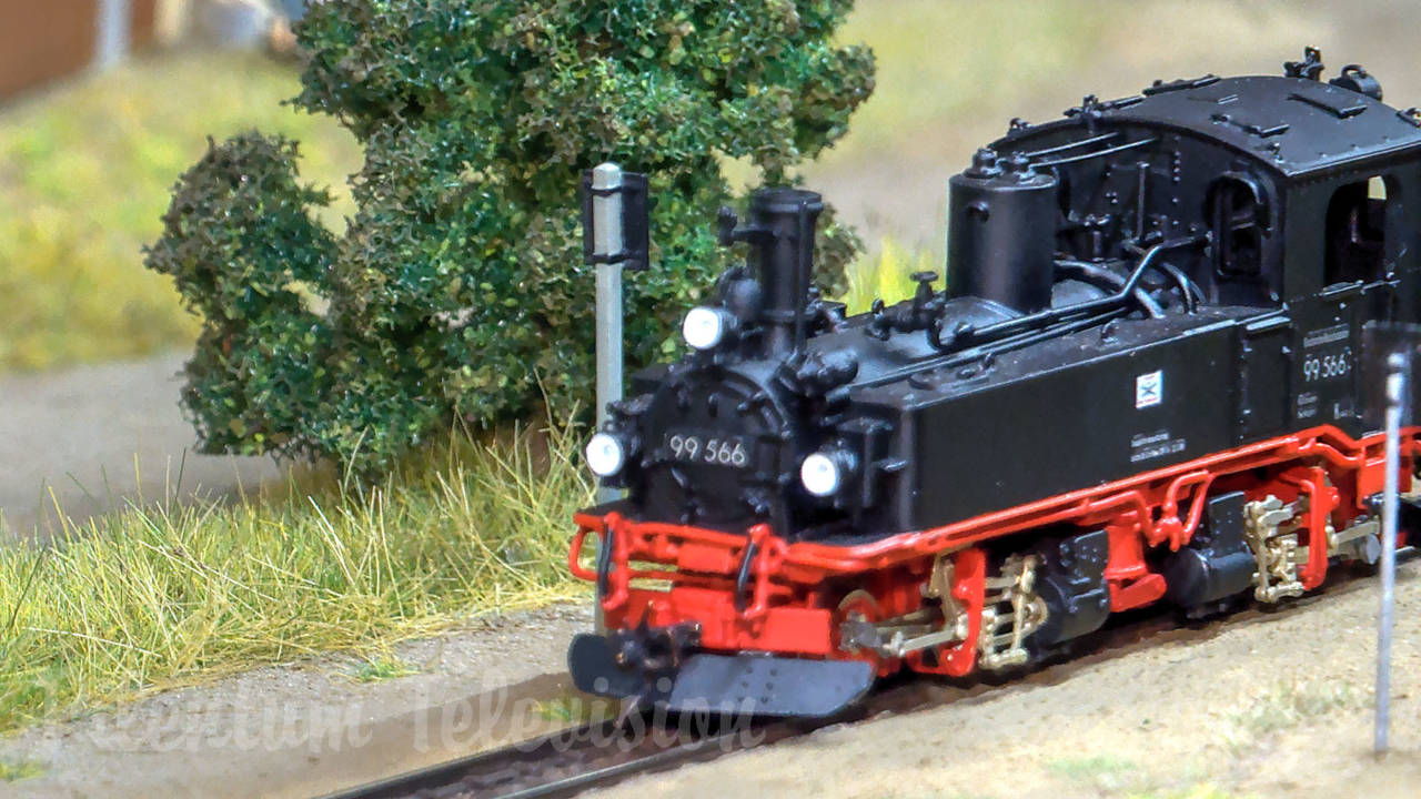 Beautiful model railroad of steam locomotives and steam trains used in East Germany (Saxon IV K)