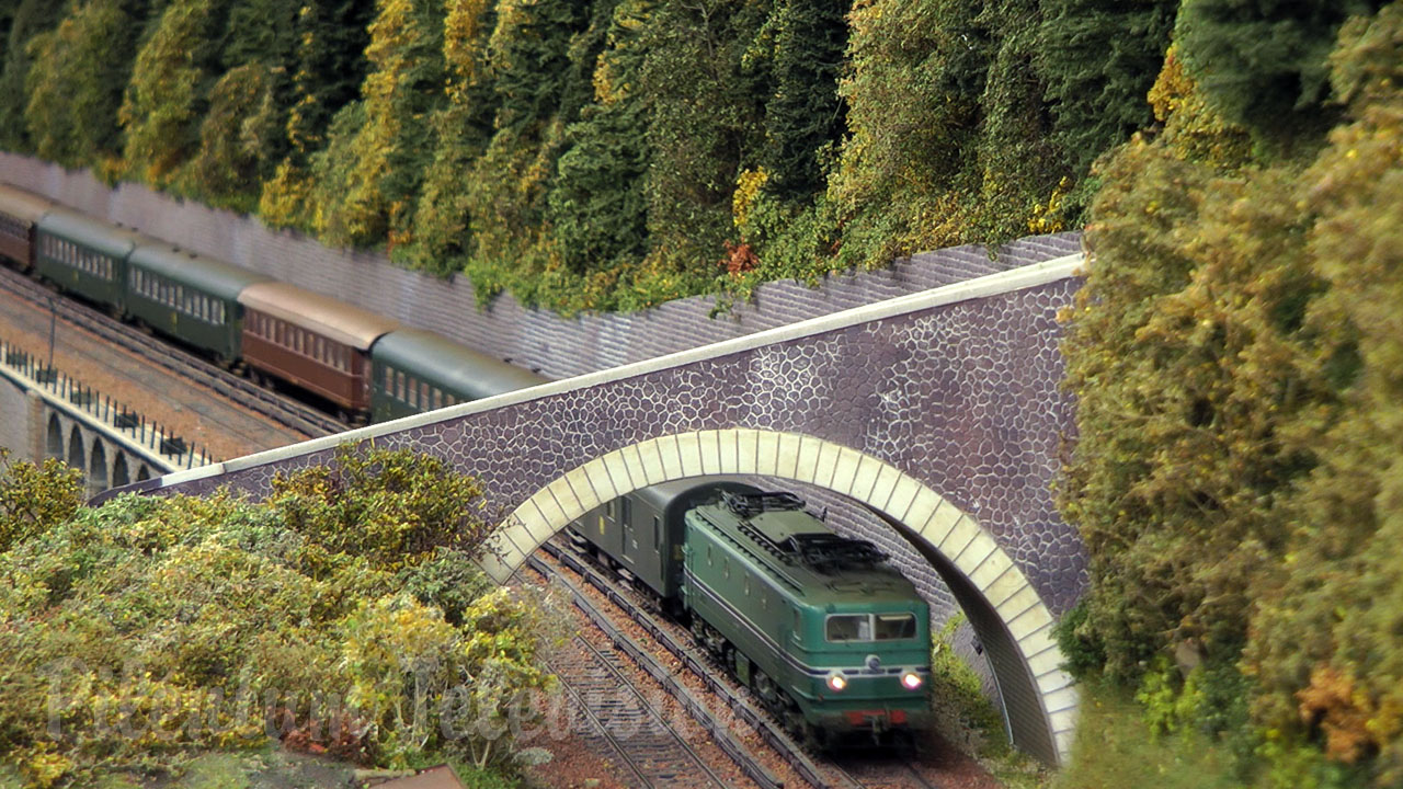 One of the nearly realistic French model railroad layouts - HO scale model trains of SNCF in France