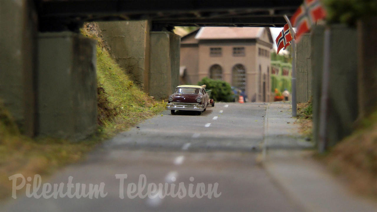 Model Train Layout of Hønefoss Railway Station by Norsk Modelljernbane