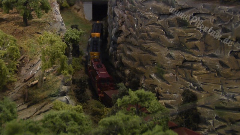 Model Train Layout with Canyon and Rocky Mountains in HO Scale