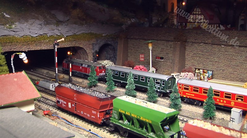 Marklin model train layout in analogue mode and HO scale