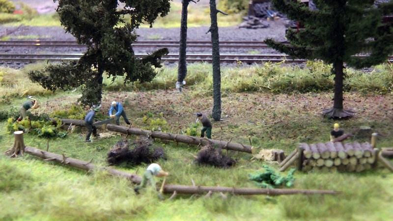 Model railway with station and very realistic landscape in HO scale