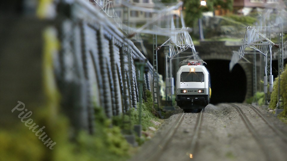 Model Railway Layout with High Speed Trains in HO scale