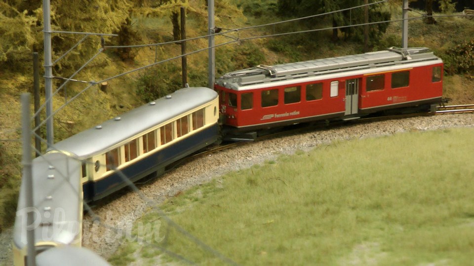 Narrow Gauge Model Railway Display with Swiss Model Trains by BEMO