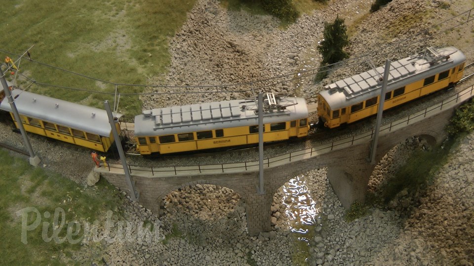 Narrow Gauge Model Railway Display with Swiss Model Trains by BEMO