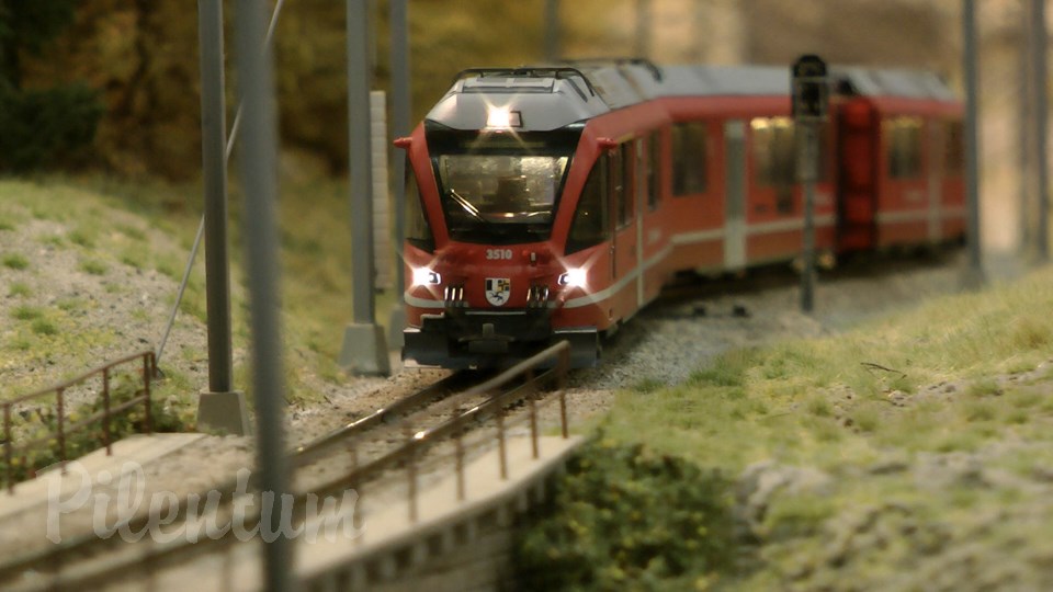 Narrow Gauge Model Railway Display with Swiss Model Trains by BEMO