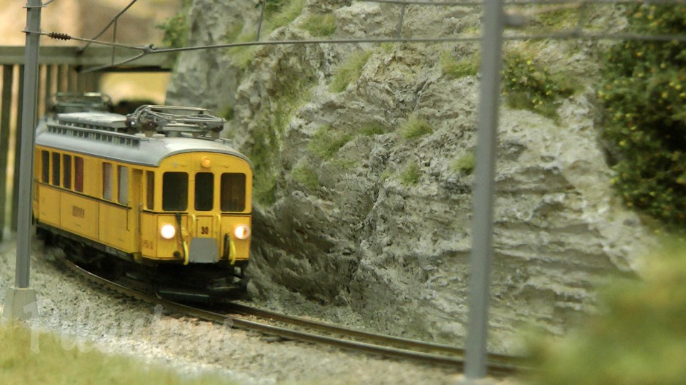 Narrow Gauge Model Railway Display with Swiss Model Trains by BEMO