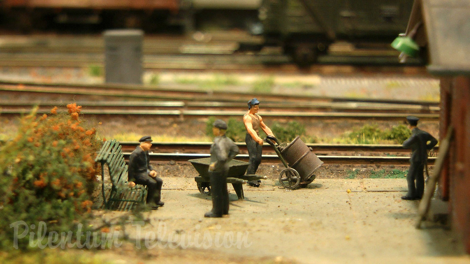 Model Railroad Layout with Steam Locomotive Depot in World War II