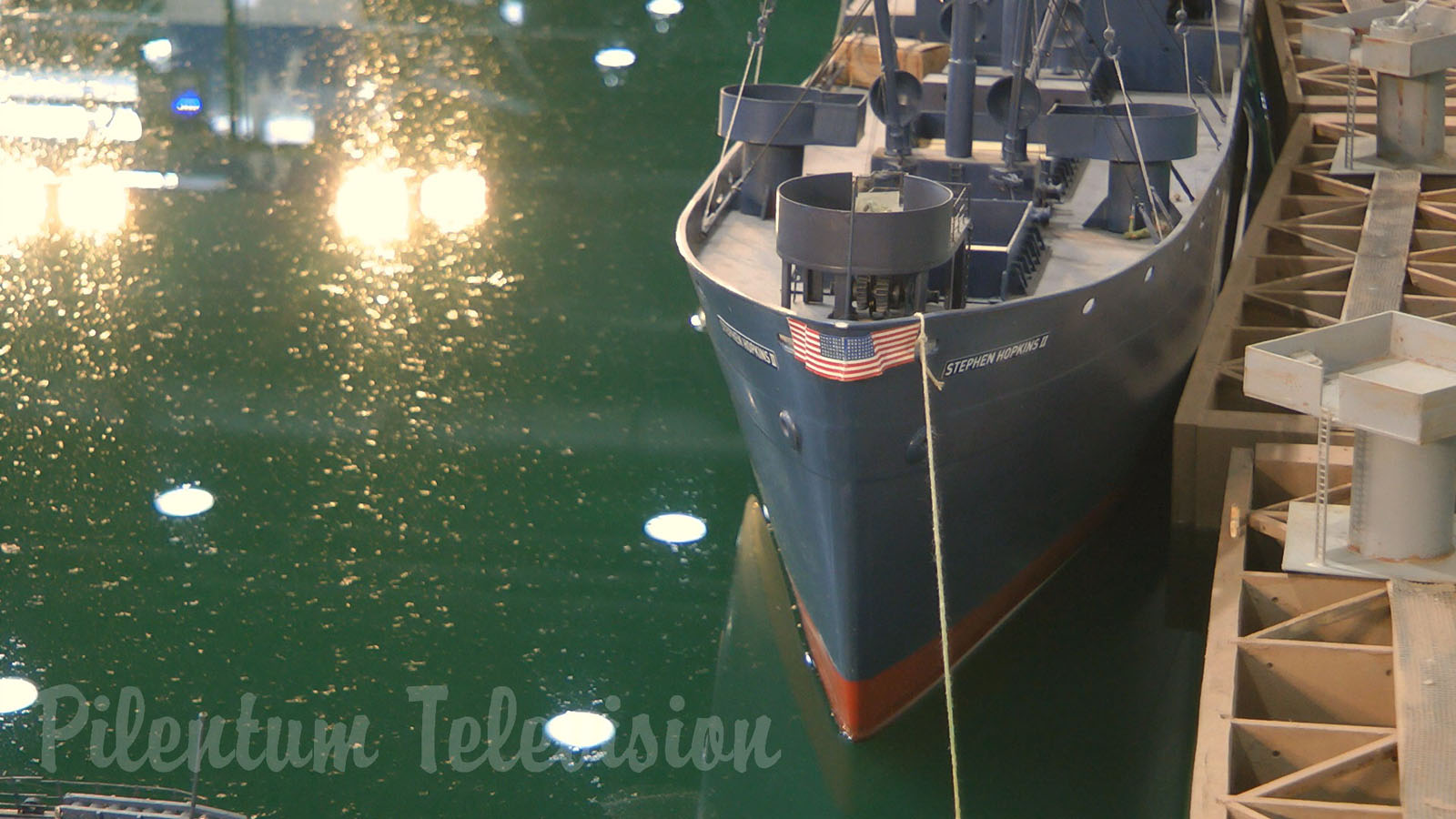 U.S. Navy model ship and model boat diorama of Omaha Beach