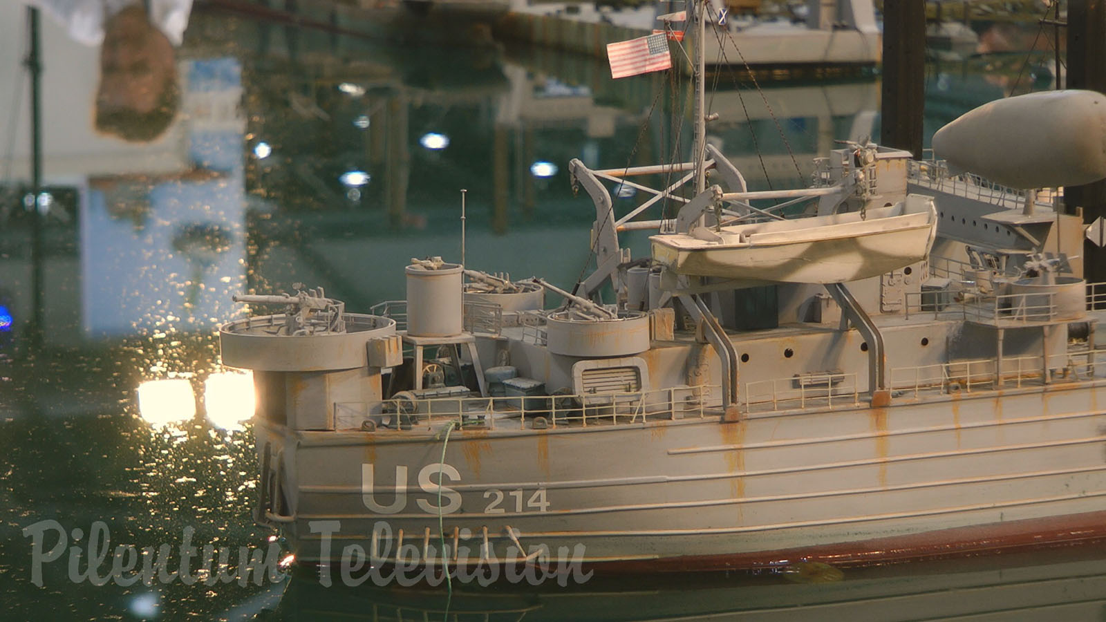 U.S. Navy model ship and model boat diorama of Omaha Beach