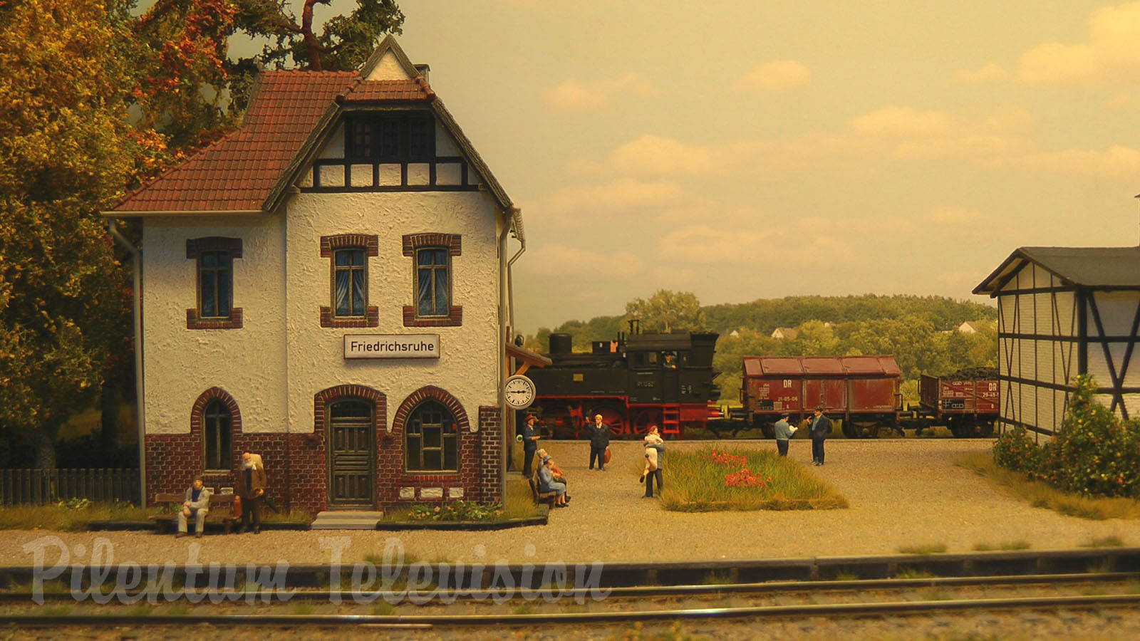 Model Railway Layout with Steam Locomotive and Diesel Railcars from Prussia in HO Scale