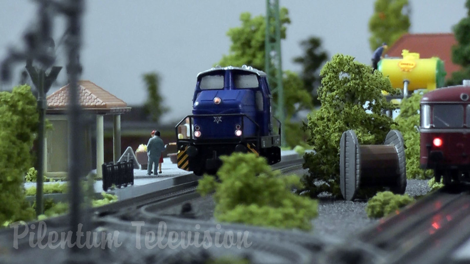 Model railroad layout by Marklin with German locomotives and trains in HO Scale