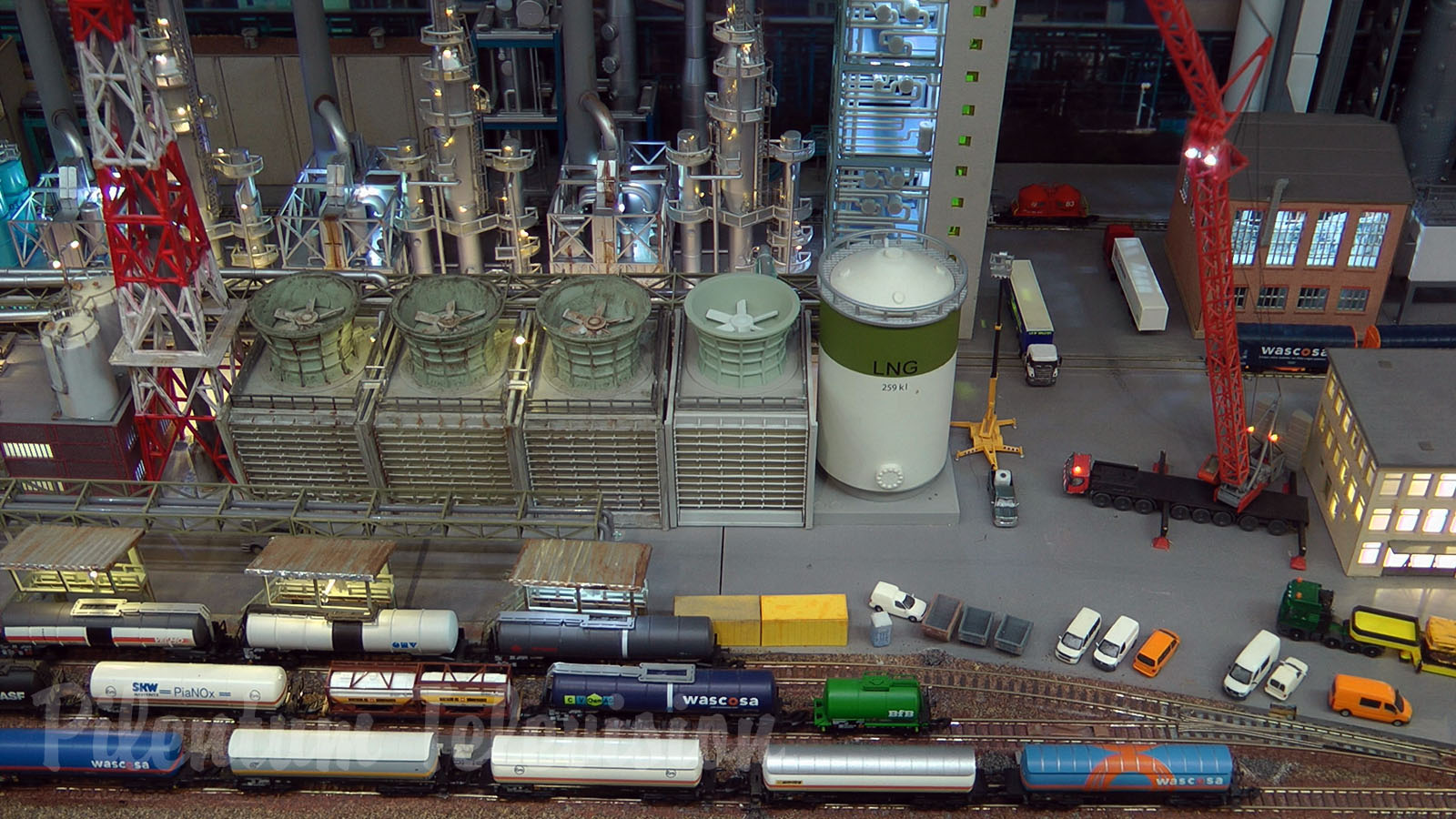 Incredibly detailed model railroad layout of a miniature chemical plant in Z scale